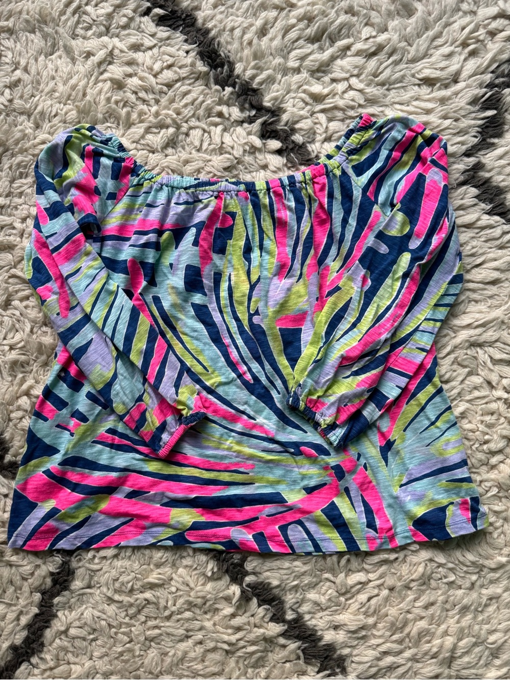 Lilly Pulitzer Elastic Neckline Top in Neon Multi-Color XS